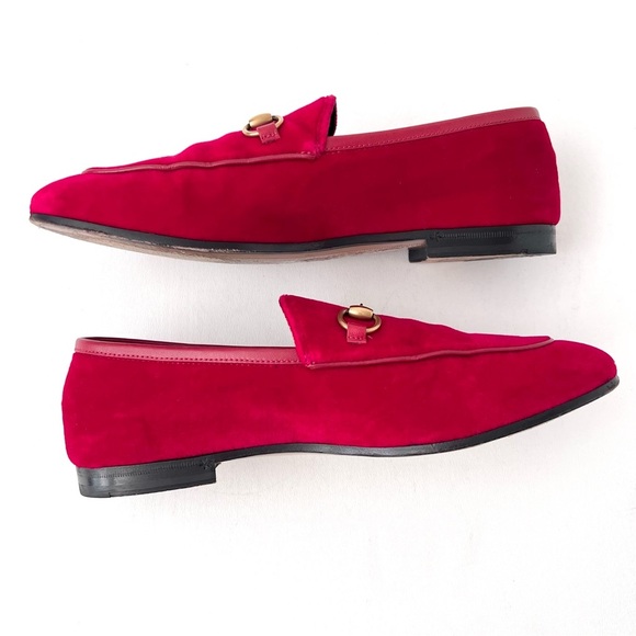 GUCCI | Red Velvet Velour Jordaan Horsebit Loafers Flats EU 37 - Picture 9 of 13